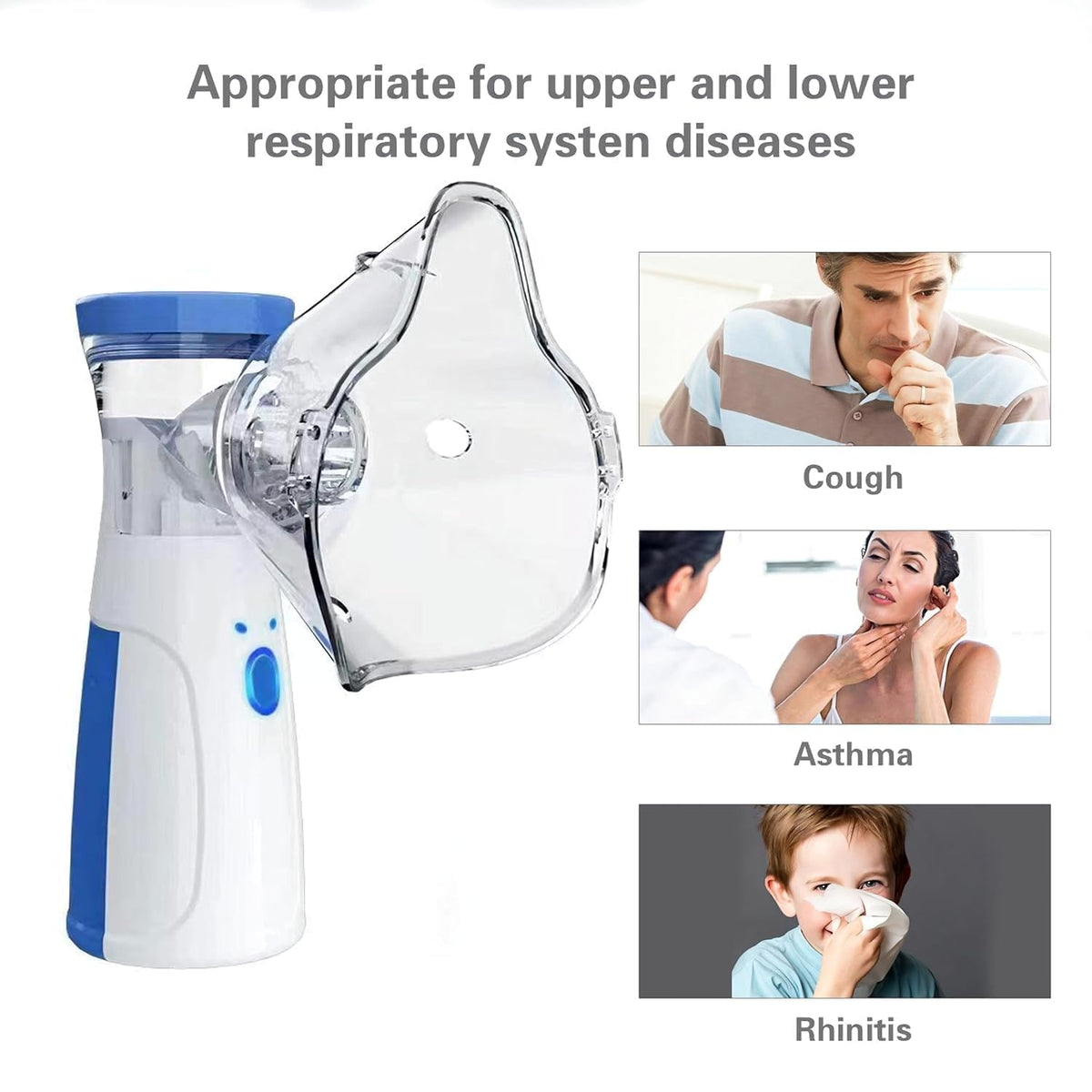 Portable Mesh Nebulizer Machine for Adults & Kids | Silent Rechargeable Handheld Nebulizer with Masks & Mouthpiece | USB Wireless Mesh Vaporizer for Respiratory Care