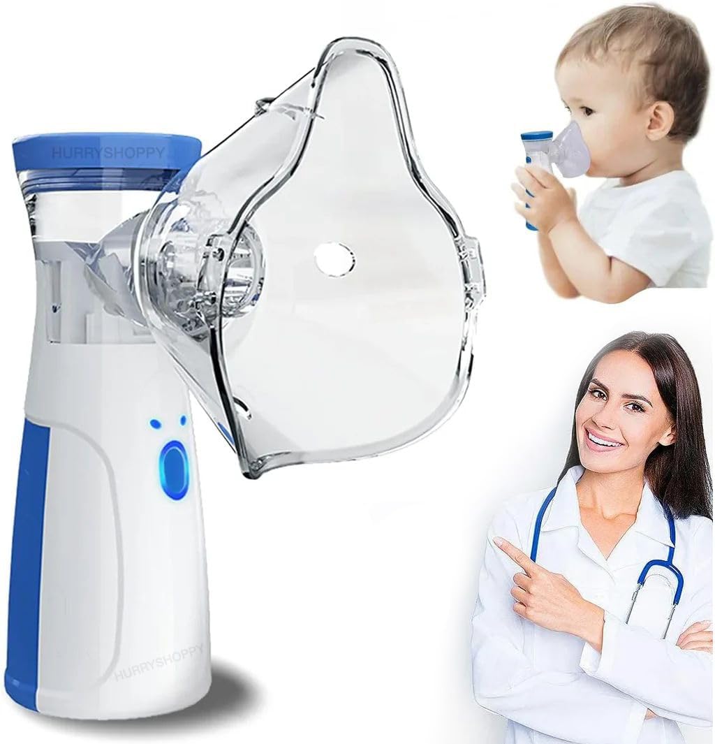 Portable Mesh Nebulizer Machine for Adults & Kids | Silent Rechargeable Handheld Nebulizer with Masks & Mouthpiece | USB Wireless Mesh Vaporizer for Respiratory Care