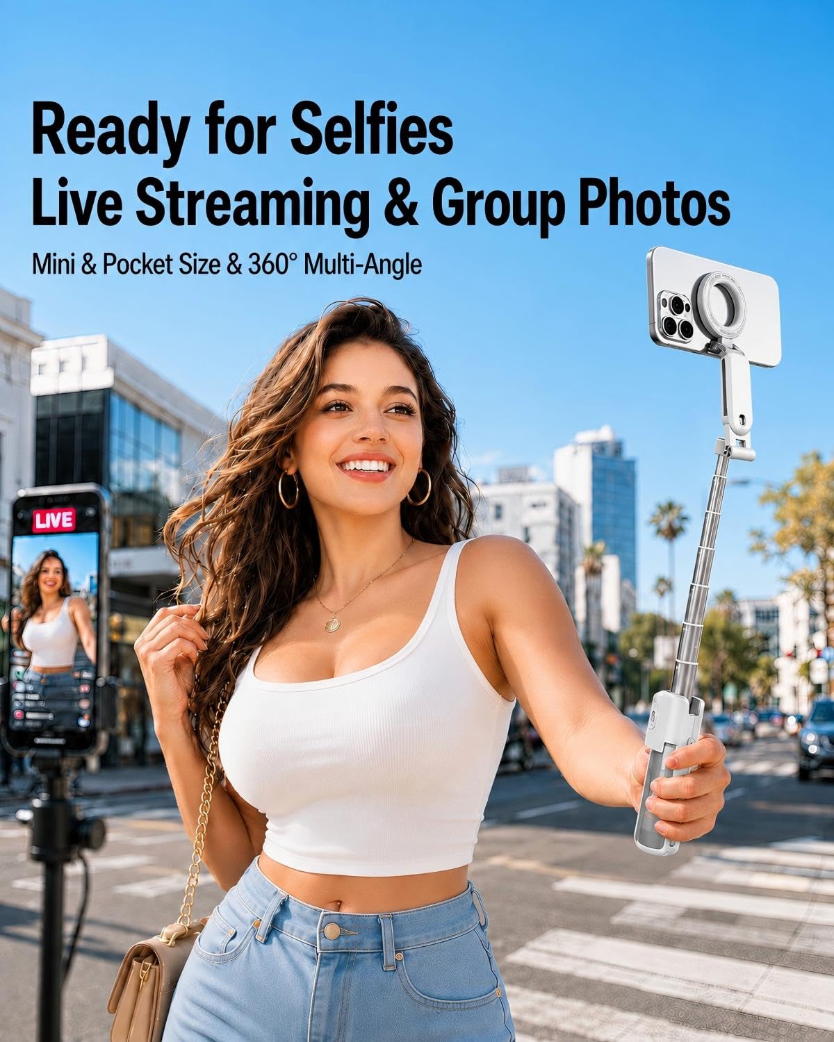 Kehuitry Magnetic Mini Selfie Stick Tripod for iPhone & Android, [MAX 19"] [Pocket 4.5"] Zoomable Phone Tripod with Detachable Wireless Remote...