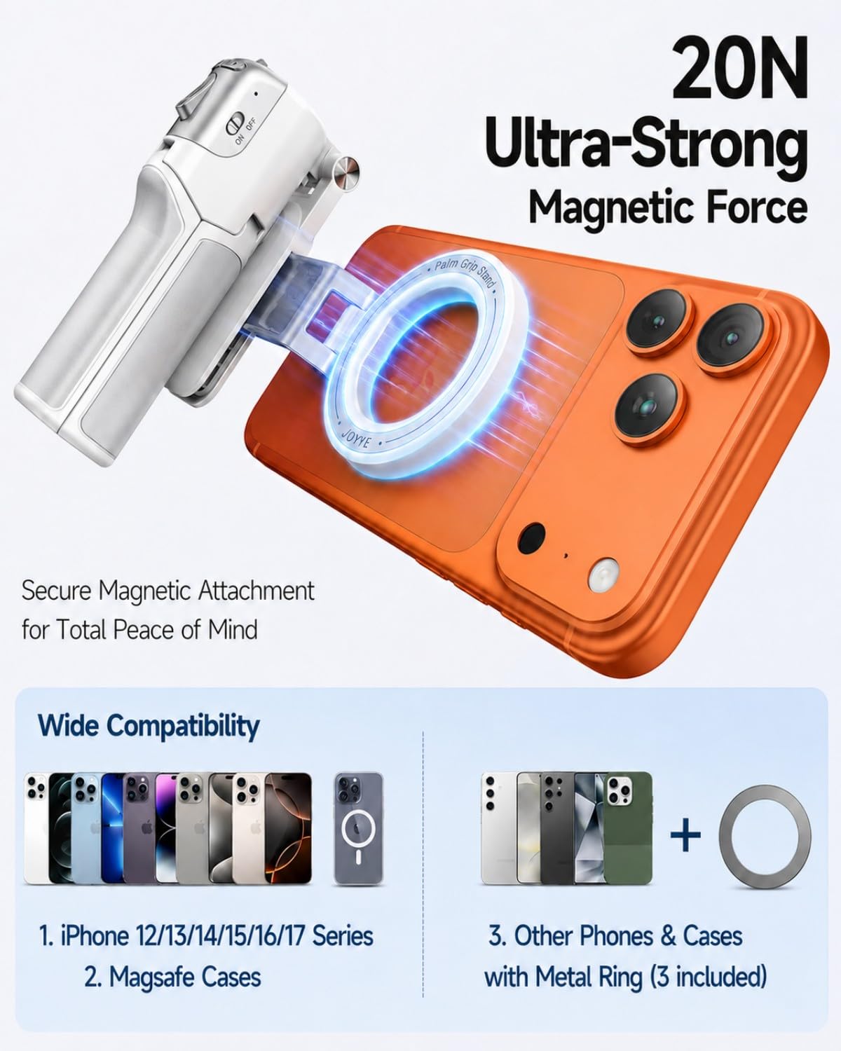 Kehuitry Magnetic Mini Selfie Stick Tripod for iPhone & Android, [MAX 19"] [Pocket 4.5"] Zoomable Phone Tripod with Detachable Wireless Remote...